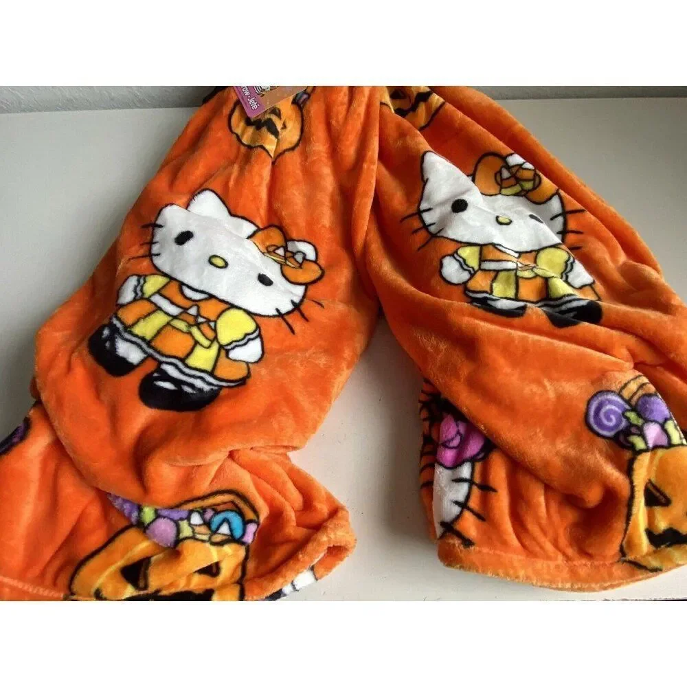 2 Pack Hello Kitty Halloween Throw Blankets Orange Web Pumpkin Pirate Candy Corn